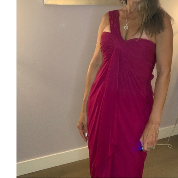 Marchesa Notte Silk One-Shoulder Grecian Gown - Picture 12 of 14